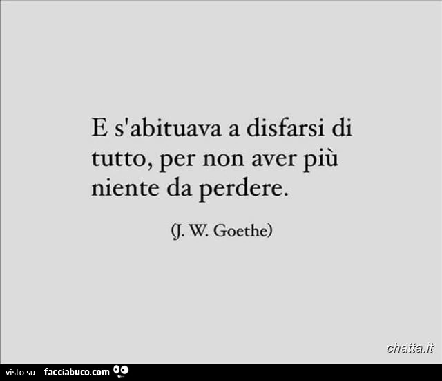 E s'abituava a disfarsi di tutto, per non aver più niente da perdere. J. W. Goethe