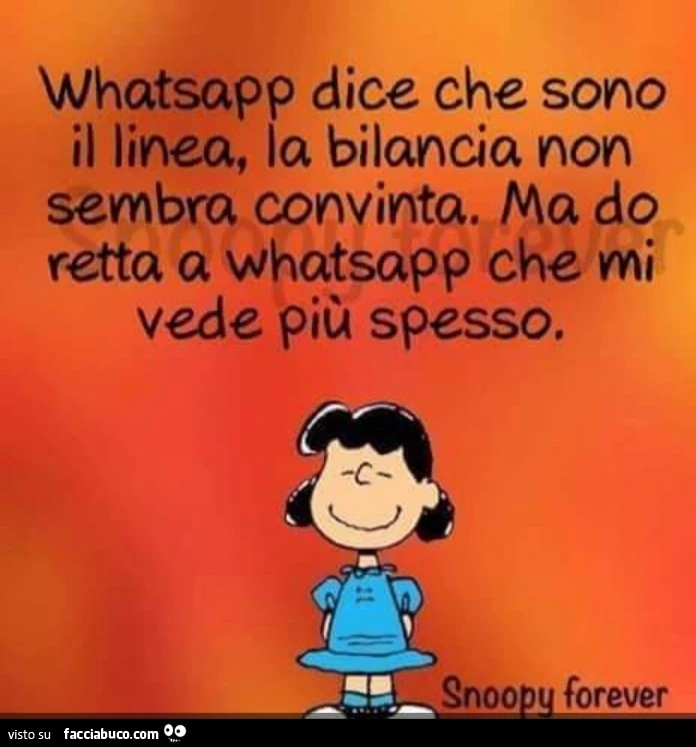 Whatsapp dice che sono il linea, la bilancia non sembra convinta. Ma do retta a whatsapp che mi vede più spesso