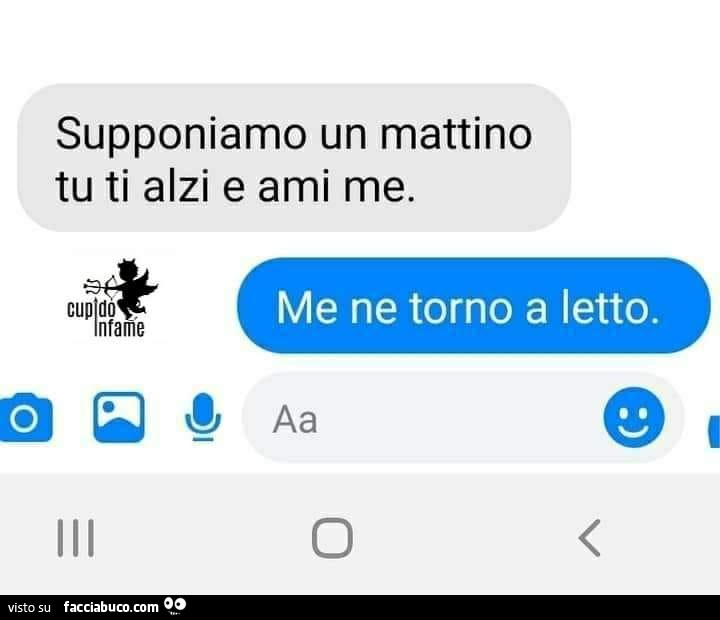 Supponiamo un mattino tu ti alzi e ami me. Me ne torno a letto