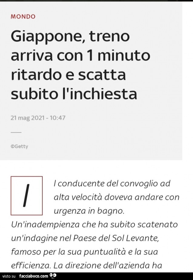 Giappone, treno arriva con 1 minuto ritardo e scatta subito l'inchiesta