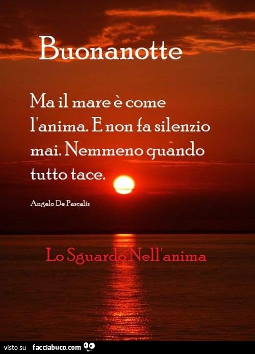 Buonanotte. Ma il mare è come l'anima. E non fa silenzio mai. Nemmeno quando tutto tace