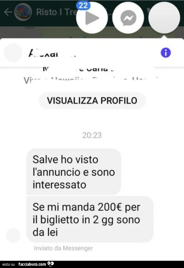 Salve ho visto l'annuncio e sono interessato se mi manda 200€ per il biglietto in 2 gg sono da lei