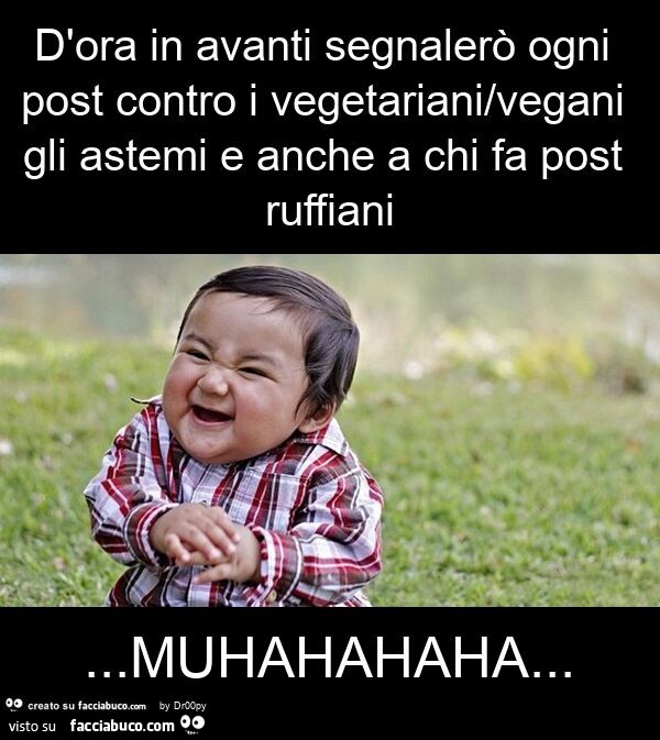 D'ora in avanti segnalerò ogni post contro i vegetariani/vegani gli astemi e anche a chi fa post ruffiani… muhahahaha