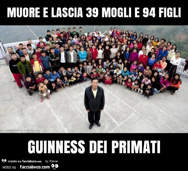 Muore e lascia 39 mogli e 94 figli guinness dei primati
