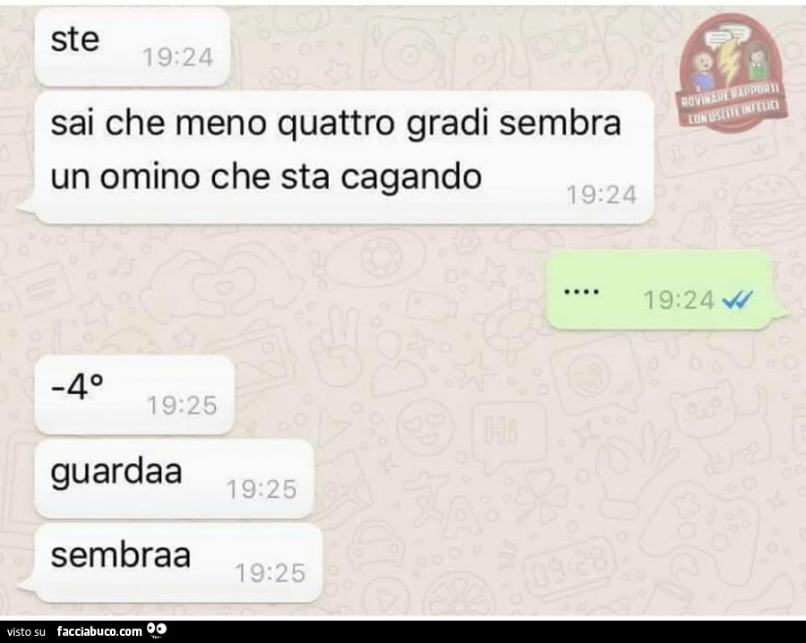 Ste sai che meno quattro gradi sembra un omino che sta cagando