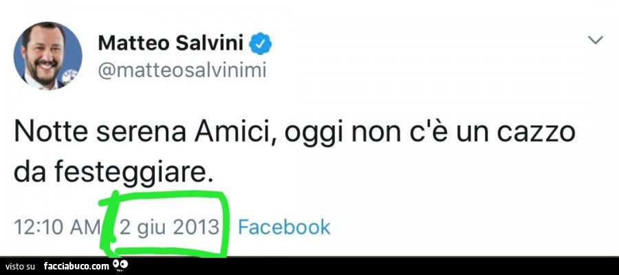 Matteo Salvini: notte serena amici, oggi non c'è un cazzo da festeggiare. 2giu 2013