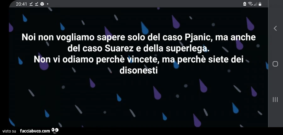 Noi non vogliamo sapere solo del caso pjanic, ma anche del caso suarez e della superlega. Non vi odiamo perchè vincete, ma perchè siete dei disonesti