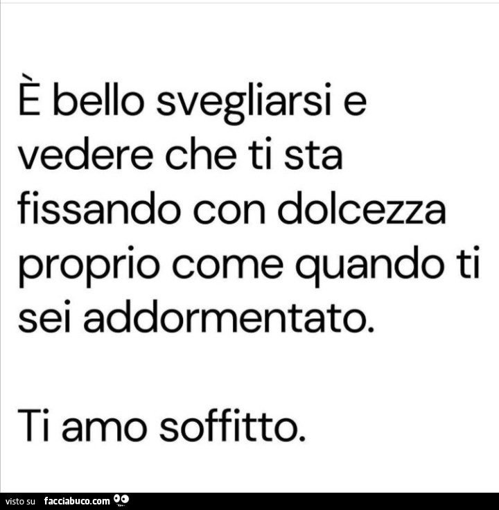 È bello svegliarsi e vedere che ti sta fissando con dolcezza proprio come quando ti sei addormentato. Ti amo soffitto