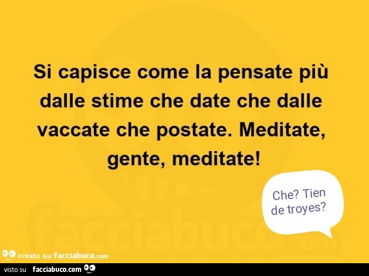 Si capisce come la pensate più dalle stime che date che dalle vaccate che postate. Meditate, gente, meditate