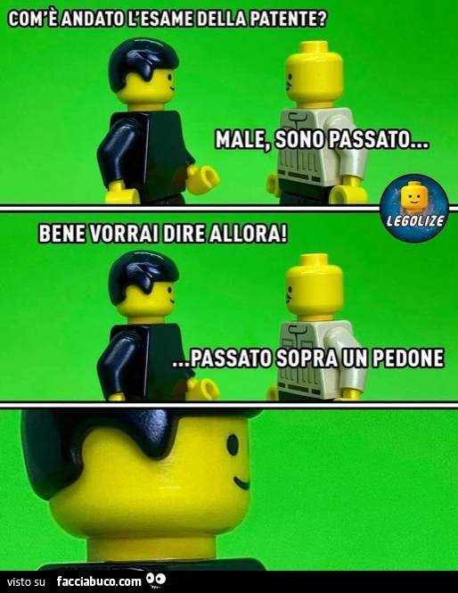 Andato l'esame della patente? Male, sono passato! Bene vorrai dire allora! Passato sopra un pedone