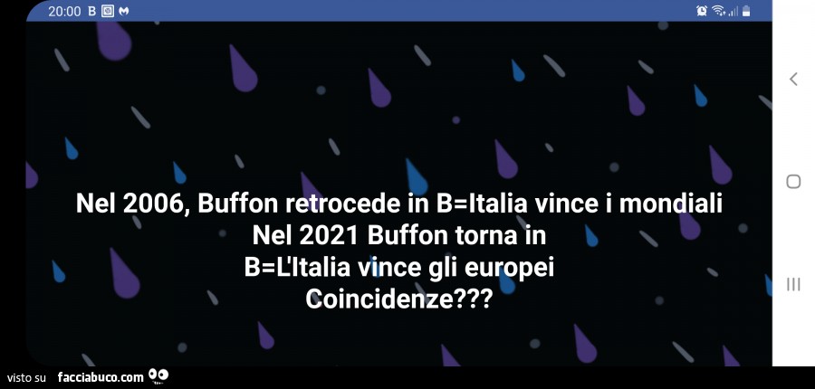 Nel 2006, buffon retrocede in b: italia vince i mondiali. Nel 2021 buffon torna in b: l'italia vince gli europei coincidenze?