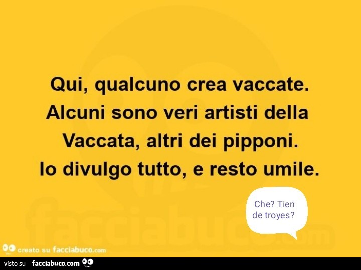 Qui, qualcuno crea vaccate. Alcuni sono veri artisti della vaccata, altri dei pipponi. Io divulgo tutto, e resto umile