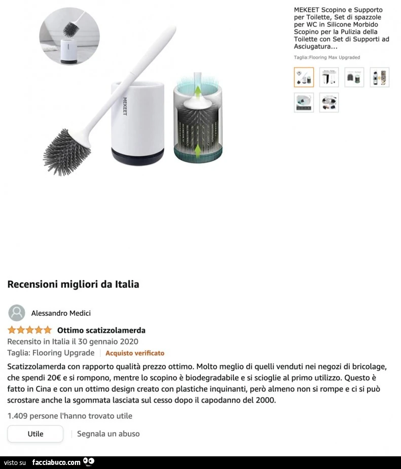 Scatizzolamerda con rapporto qualità prezzo ottimo. Molto meglio di quelli venduti nei negozi di bricolage, che spendi 20€ e si rompono, mentre lo scopino è biodegradabile e si scioglie al primo utilizzo