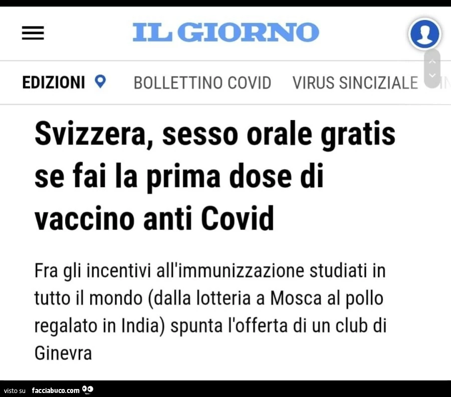 Svizzera, sesso orale gratis se fai la prima dose di vaccino anti covid