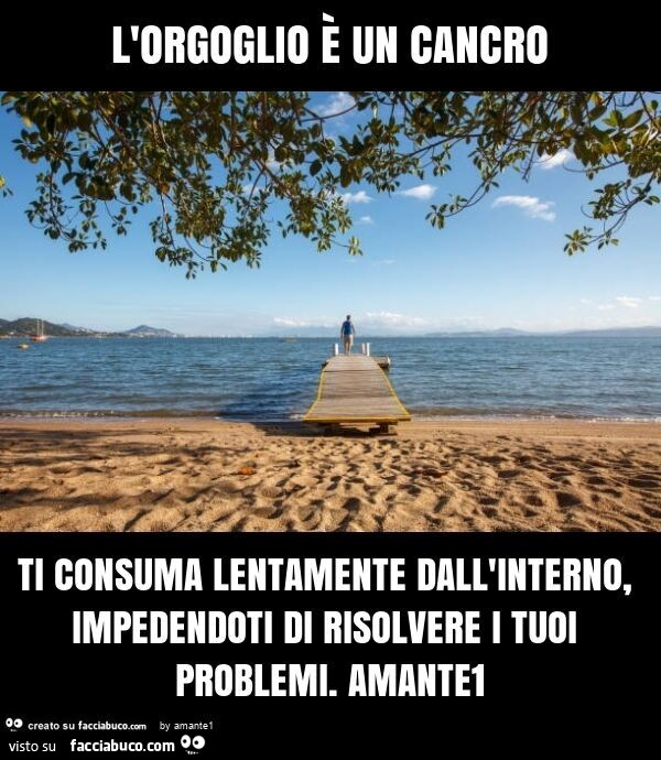 L'orgoglio è un cancro ti consuma lentamente dall'interno, impedendoti di risolvere i tuoi problemi. ©Amante1