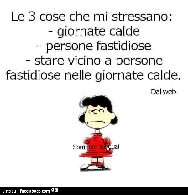 Le 3 cose che mi stressano: giornate calde persone fastidiose stare vicino a persone fastidiose nelle giornate calde