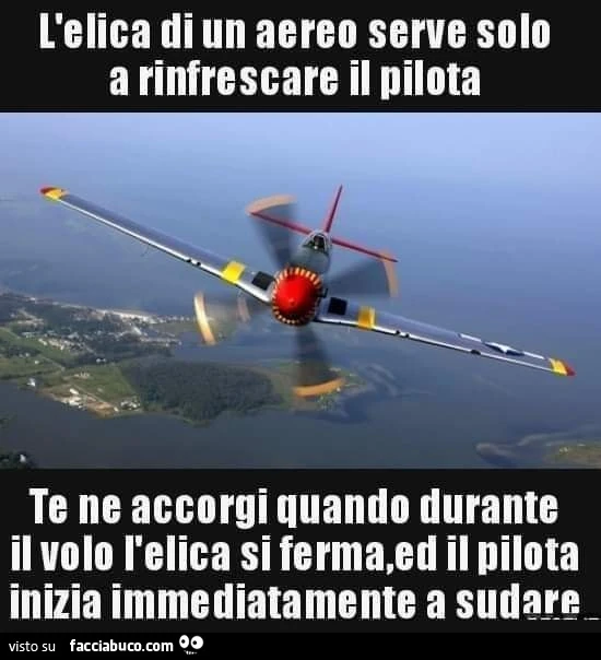 L'elica di un aereo serve solo a rinfrescare il pilota te ne accorgi quando durante il volo l'elica si ferma, ed il pilota inizia immediatamente a sudare