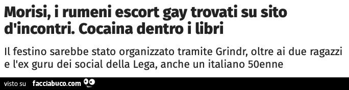 Morisi, i rumeni escort gay trovati su sito d'incontri. Cocaina dentro i libri il festino sarebbe stato organizzato tramite grindr