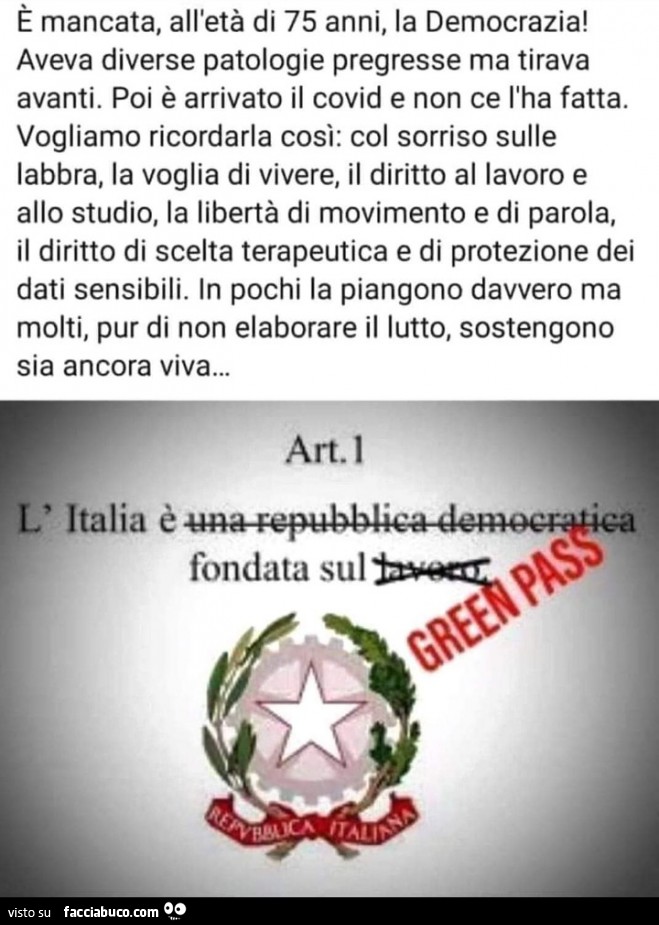 Art, 1 L'Italia è una repubblica democratica fondata sul lavoro (Green Pass)