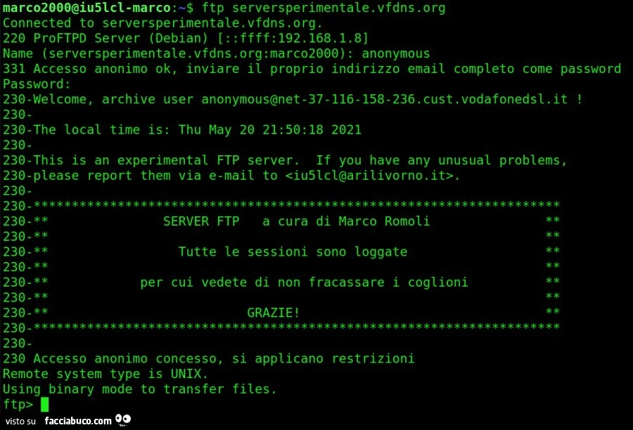 Server ftp tutte le sessioni sono loggate per cui vedete di non fracassare i coglioni grazie