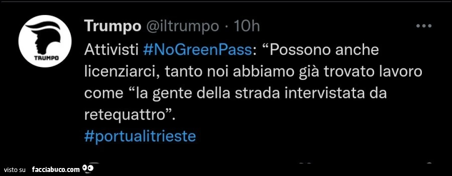 Attivisti nogreenpass: possono anche licenziarci, tanto noi abbiamo già trovato lavoro come la gente della strada intervistata da retequattro