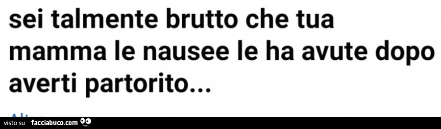 Sei talmente brutto che tua mamma le nausee le ha avute dopo averti partorito