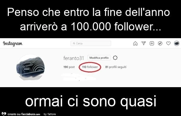 Penso che entro la fine dell'anno arriverò a 100.000 follower&hellip; ormai ci sono quasi