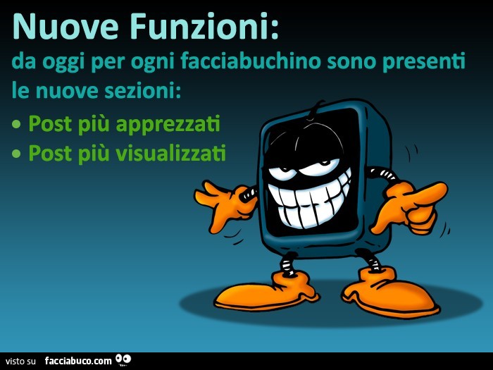 Nuove funzioni su facciabuco: da oggi per ogni facciabuchino sono presenti le nuove sezioni: post più apprezzati e post più visualizzati