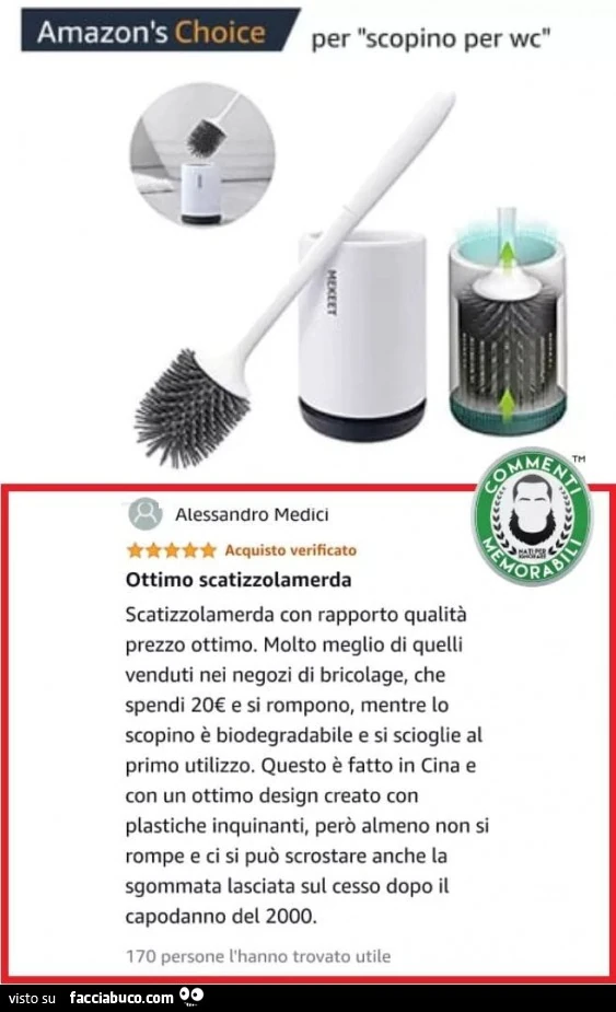 Ottimo scatizzolamerda. Con rapporto qualità prezzo ottimo. Molto meglio di quelli venduti nei negozi di bricolage, che spendi 20€ e si rompono, mentre lo scopino è biodegradabile e si scioglie al primo utilizzo. Questo è fatto in cina e con un ottimo des