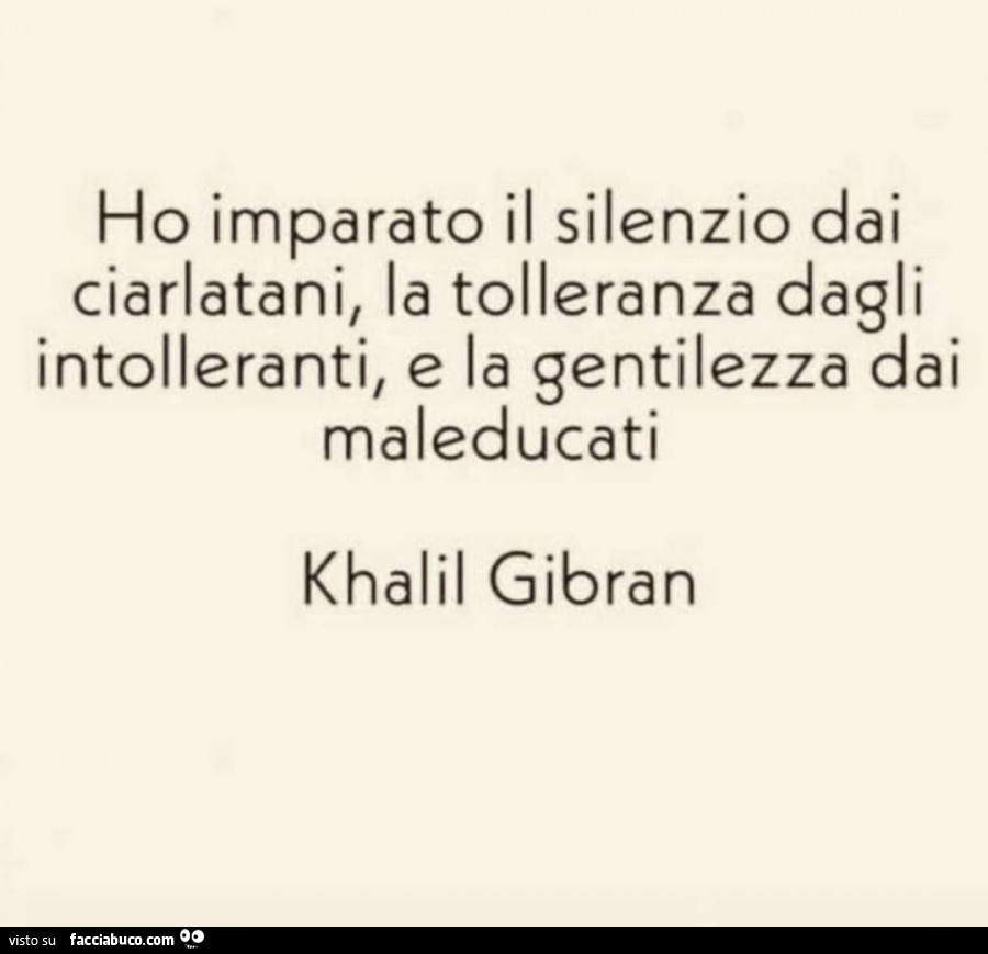 Ho imparato il silenzio dai ciarlatani, la tolleranza dagli intolleranti, e la gentilezza dai maleducati. Khalil Gibran