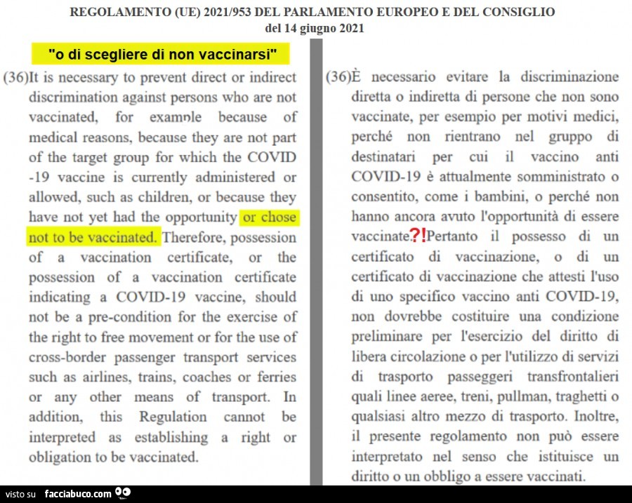 Regolamento (ue) 2021/953 del parlamento europeo e del consiglio del 14