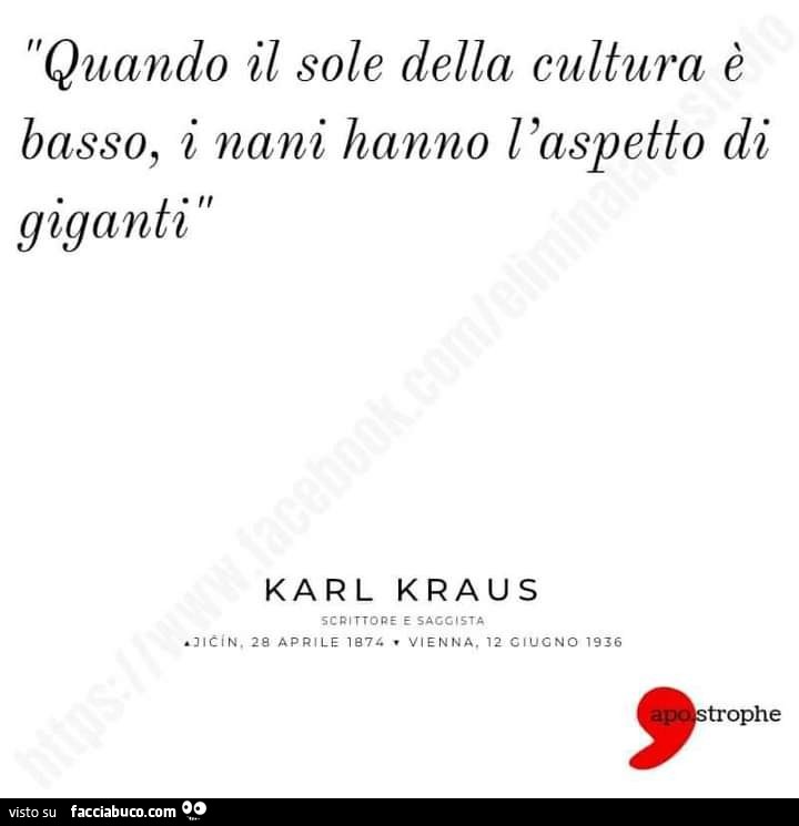 Quando il sole della cultura è basso, i nani hanno l'aspetto di giganti. Karl Kraus