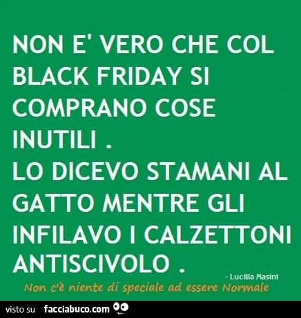 Non è vero che col black friday si comprano cose inutili. Lo dicevo stamani al gatto mentre gli infilavo i calzettoni antiscivolo