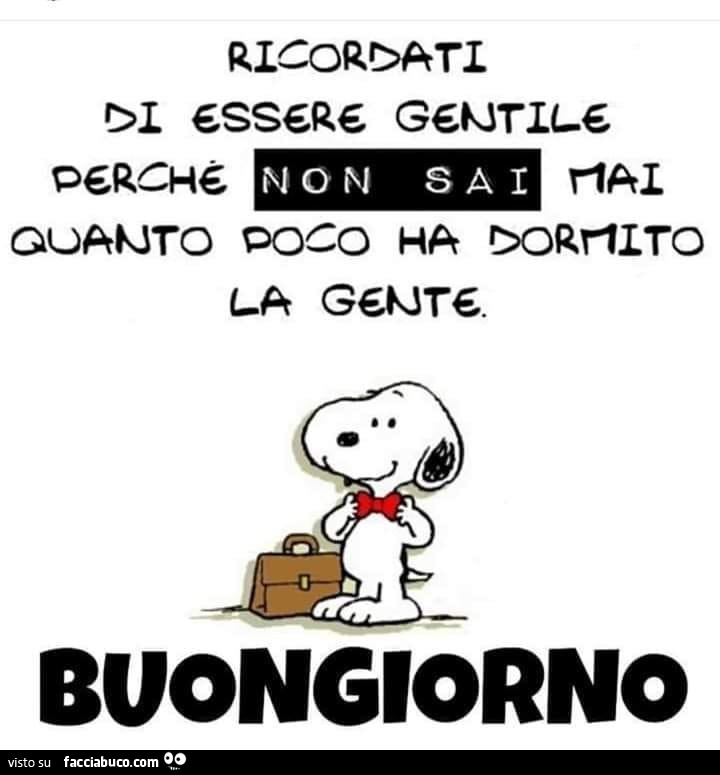 Ricordati di essere gentile perchè non sai mai quanto poco ha dormito la gente. Buongiorno