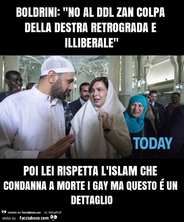 Boldrini: "no al ddl zan colpa della destra retrograda e illiberale" poi lei rispetta l'islam che condanna a morte i gay ma questo é un dettaglio