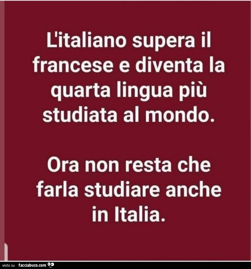 L'italiano supera il francese e diventa la quarta lingua più studiata al mondo. Ora non resta che farla studiare anche in italia