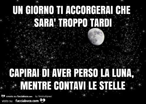 Un giorno ti accorgerai che sarà troppo tardi capirai di aver perso la luna, mentre contavi le stelle