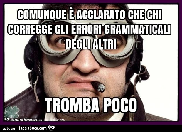 Comunque è acclarato che chi corregge gli errori grammaticali degli altri tromba poco