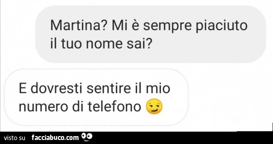 Martina? Mi è sempre piaciuto il tuo nome sai? E dovresti sentire il mio numero di telefono