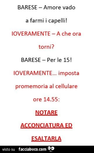Barese amore vado a farmi i capelli! Ioveramente a che ora torni? Barese per le 15! Ioveramente&hellip; imposta promemoria al cellulare ore 14.55: notare acconciatura ed esaltarla