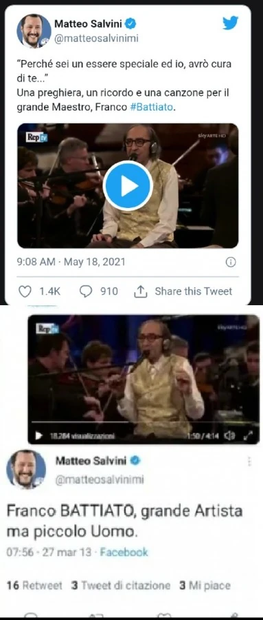Battiato era un piccolo uomo secondo Salvini