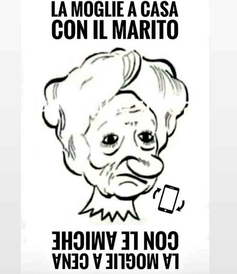 La moglie a casa con il marito. La moglie a cena con le amiche