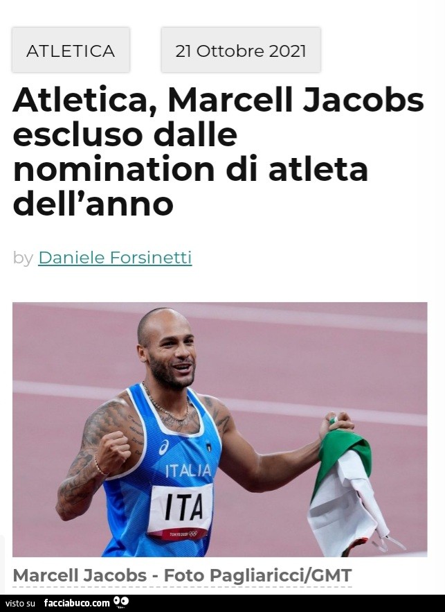 Atletica marcell jacobs escluso dalle nomination