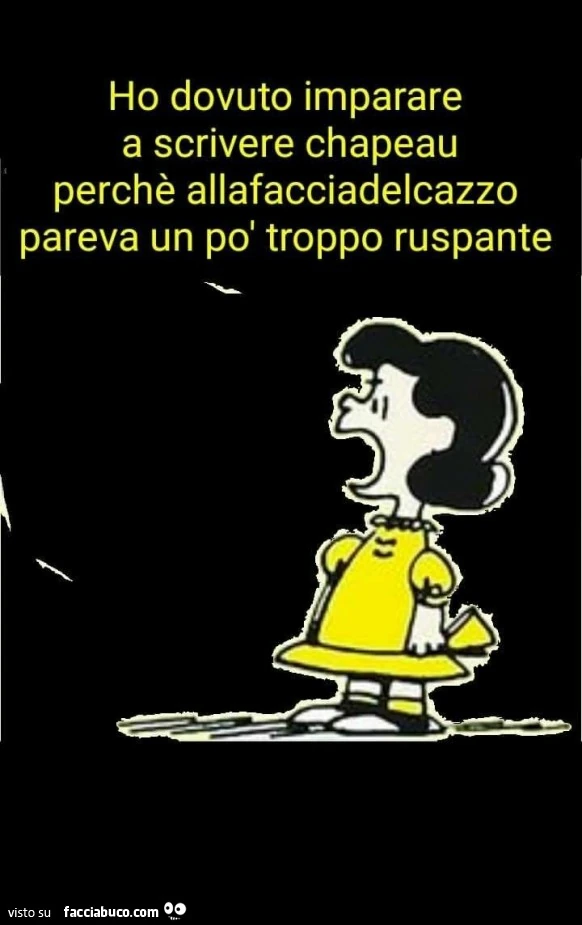 Ho dovuto imparare a scrivere chapeau perchè allafacciadelcazzo pareva un po' troppo ruspante