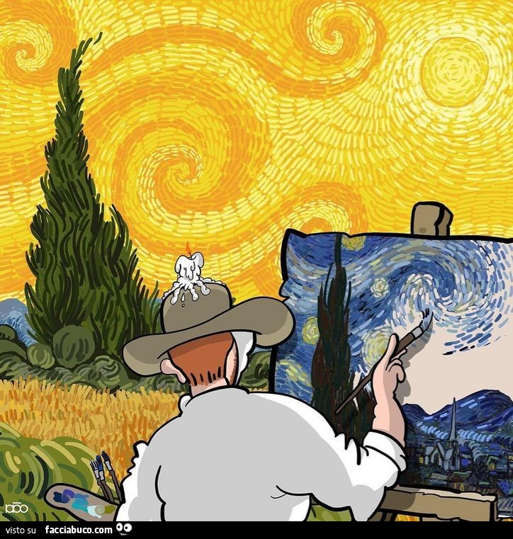 Illustrazione. Vincent Van Gogh interpretato. Campo di grano, cielo stellato