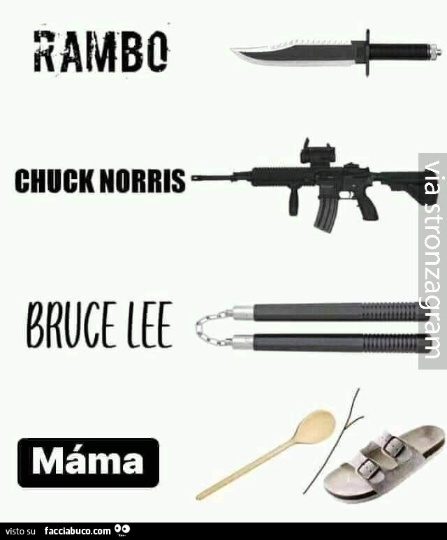 Le armi di: Rambo. Chucknorris. Bruce lee. Mama