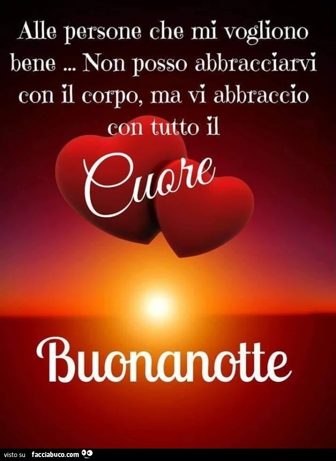 Alle persone che mi vogliono bene&hellip; non posso abbracciarvi con il corpo, ma vi abbraccio con tutto il cuore. Buonanotte