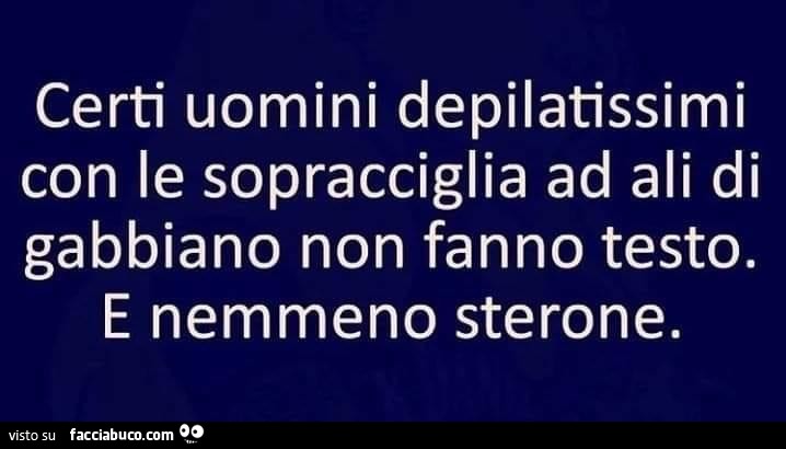 Certi uomini depilatissimi con le sopracciglia ad ali di gabbiano non fanno testo. E nemmeno sterone