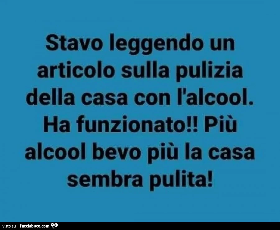 Stavo leggendo un articolo sulla pulizia della casa con l'alcool. Ha funzionato! Più alcool bevo più la casa sembra pulita