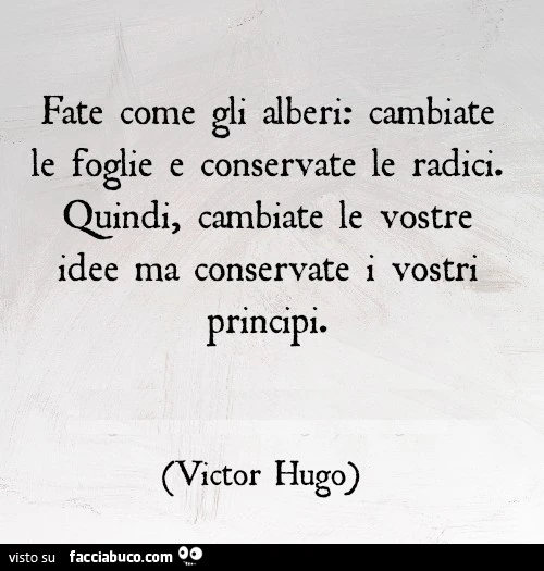 Fate come gli alberi: cambiate le foglie e conservate le radici. Quindi, cambiate le vostre idee ma conservate i vostri principi. Victor Hugo